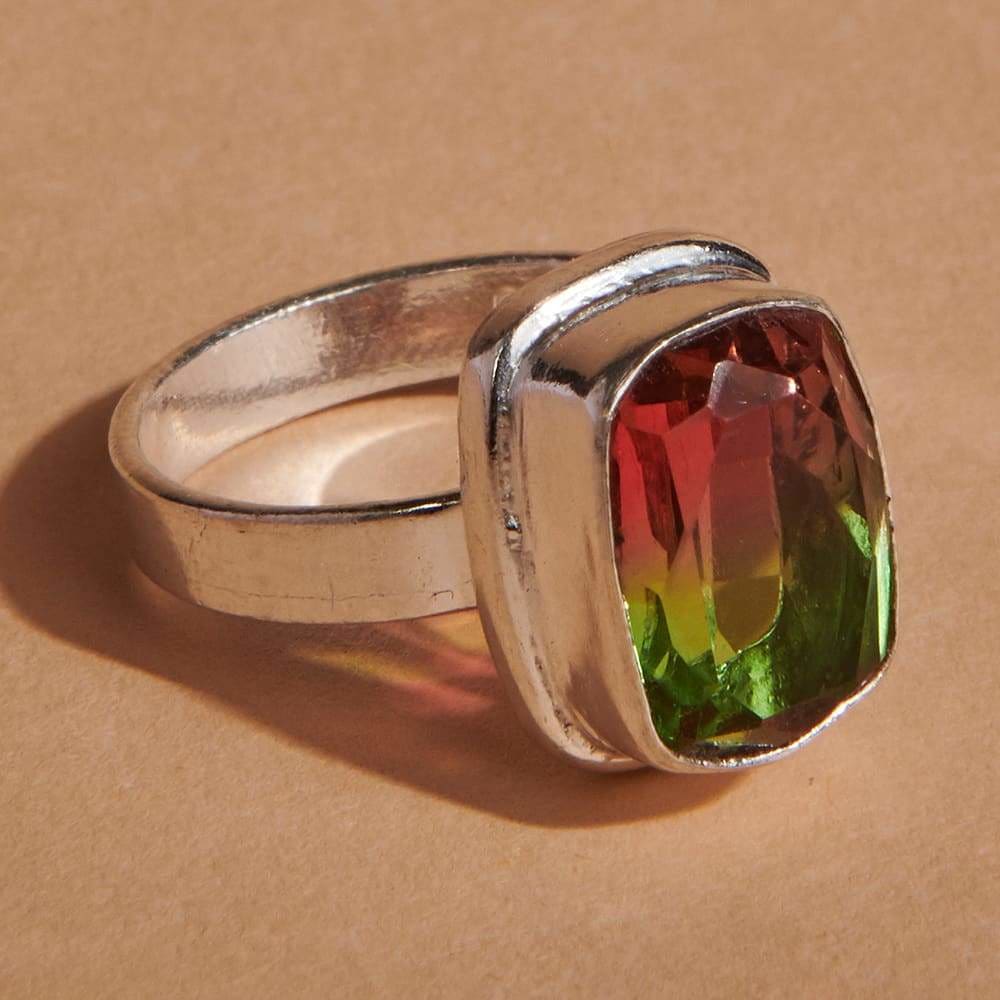 rings Cushion Faceted Tourmaline Quartz Gemstone 925 Sterling Silver Ring Fashion Handmade Jewelry Nickel Free - by NativeFineJewelry
