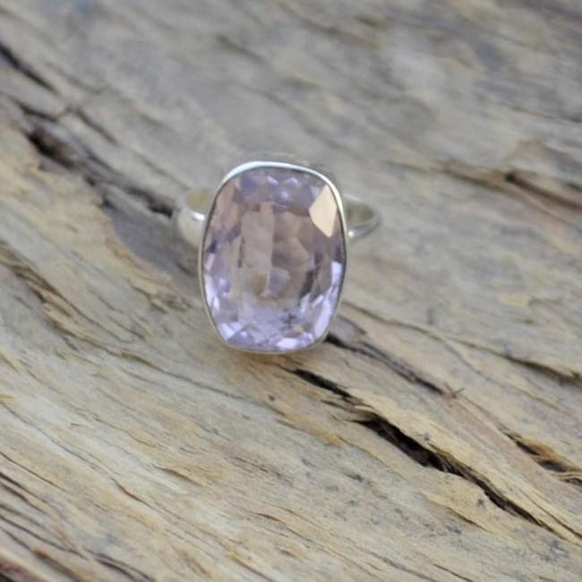 Cushion Pink Kunzite Quartz Gemstone 925 Sterling silver Ring 22K Yellow Gold Filled Rose gold - by Subham Jewels