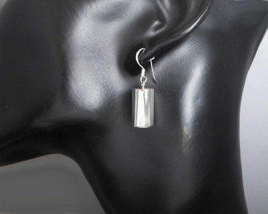 Earrings Cylinder Long 30mm In 925 Sterling Silver Puffy Dangle