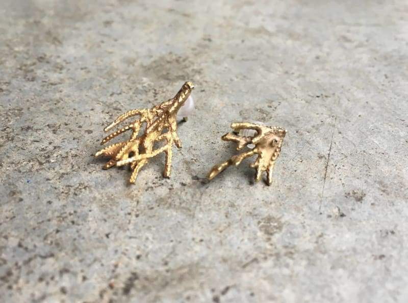 Cypress Branch Earrings in Brass - Earrings
