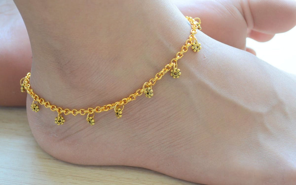 anklets Dainty Floral Anklet Beaded Flower Ankle Bracelet Traditional Indian Payal Gift for Women - by Pretty Ponytails