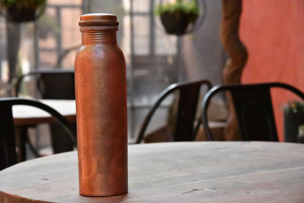 De Kulture Handamade Vintage Pure Copper Water Bottle With Cap 2.75 x 10 Inches (DH) - by DeKulture Works Private Limited