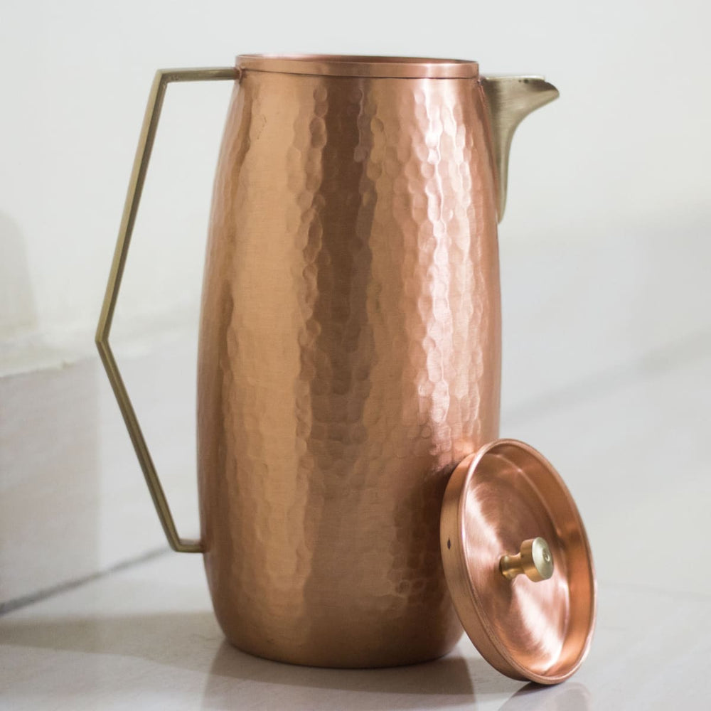 De Kulture Handcrafted Pure Copper Jug Pitcher With Lid 7.5x3.5x9 LWH (Brown) - by DeKulture Works Private Limited