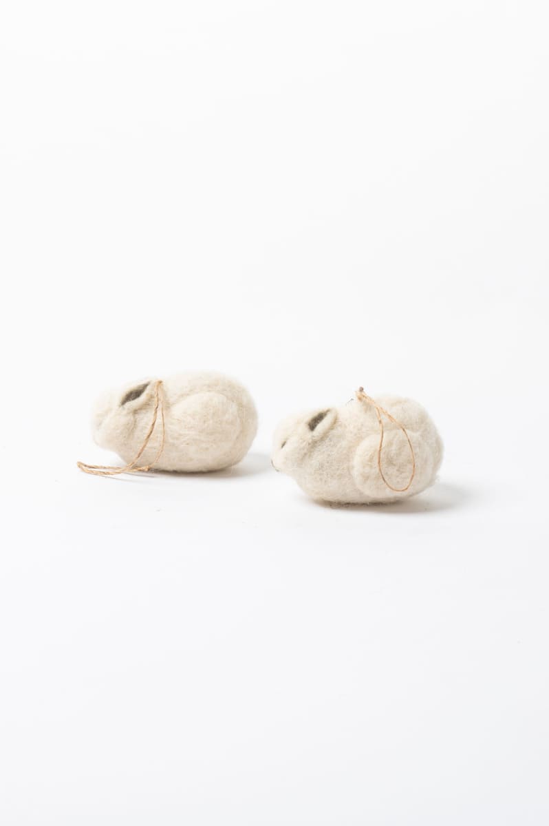 De Kulture Handmade Premium Wool Felt Easter Puffy Rabbit Ornament (set of 2) Eco Friendly Needle Felted Stuffed Ideal for Home Office 