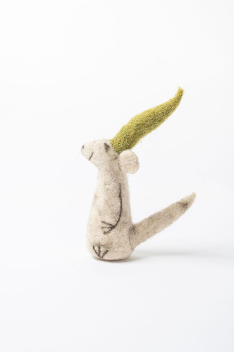De Kulture Handmade Premium Wool Felt Mouse with Green Cap Eco Friendly Needle Felted Stuffed Ideal for Home Office Decoration Holiday Decor