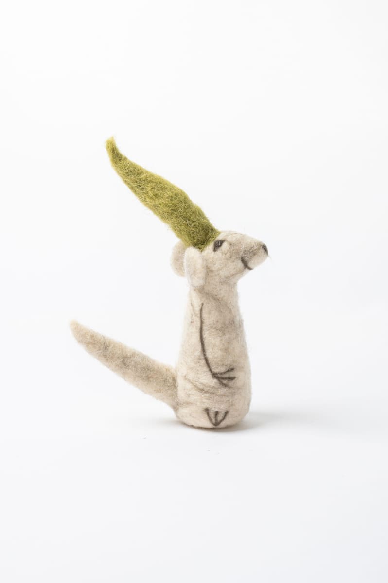 De Kulture Handmade Premium Wool Felt Mouse with Green Cap Eco Friendly Needle Felted Stuffed Ideal for Home Office Decoration Holiday Decor