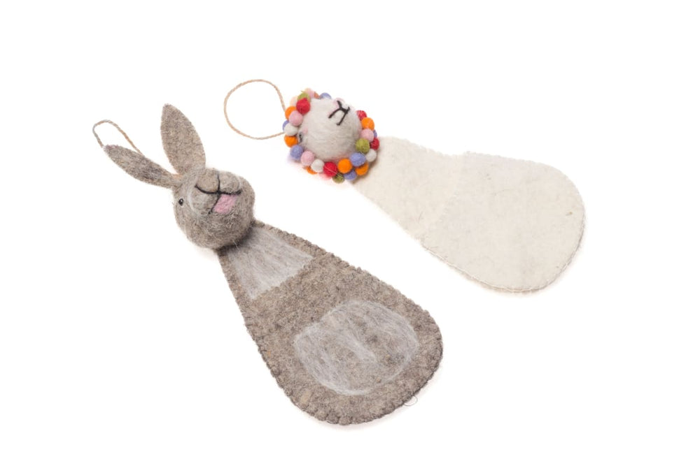 De Kulture Handmade Premium Wool Felt Rabbit And Lamb Stocking Eco Friendly Needle Felted Stuffed Easter Ornament Ideal For Home Office 