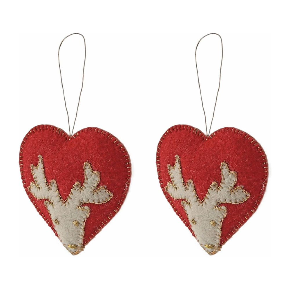 De Kulture Handmade Premium Wool Felt Reindeer Hearts Eco Friendly Needle Felted Christmas Xmas Tree Decoration Stuffed Ornament For Home 