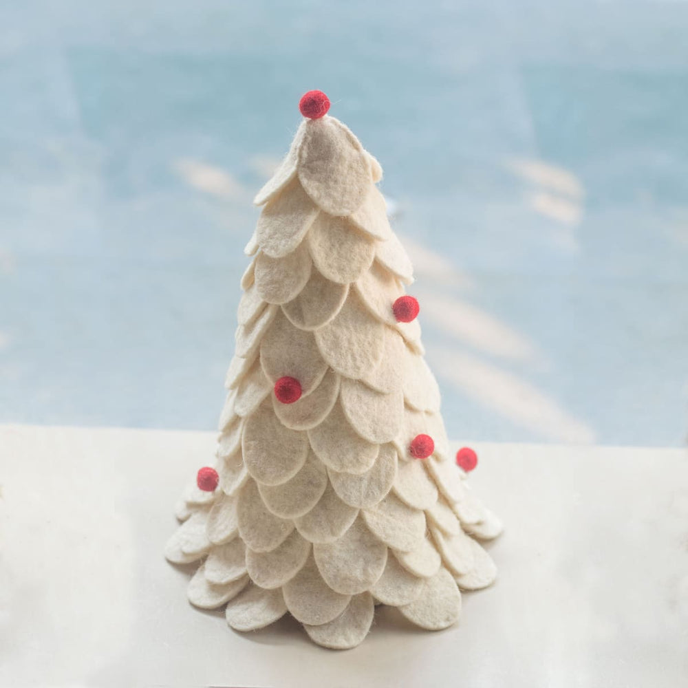 De Kulture Handmade Premium Wool Felt Tree (white) Eco Friendly Needle Felted Christmas Xmas Decoration Stuffed Ornament For Home Office 