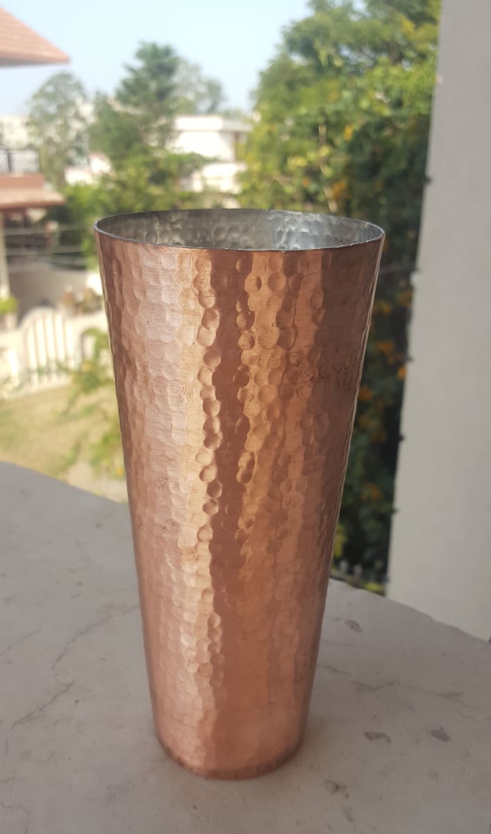 kitchen & dining De Kulture Handmade Pure Solid Copper Large Glass Cup Tumbler Drinkware 3x 7 (DH) Inches 600 ml - by DeKulture Works 