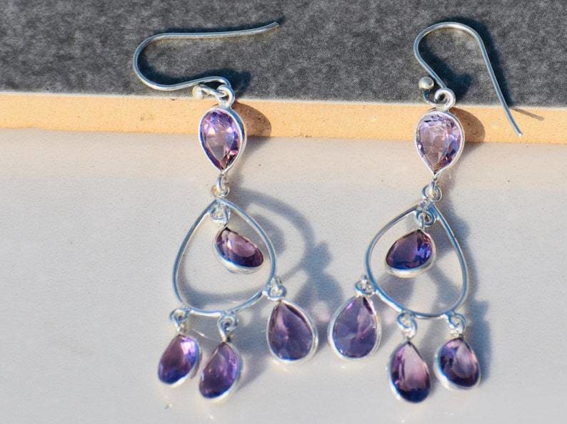 earrings Delicate Amethyst Sterling Silver Earrings,Unique Gift,Handmade Jewelry For her - by TanaBanaCrafts