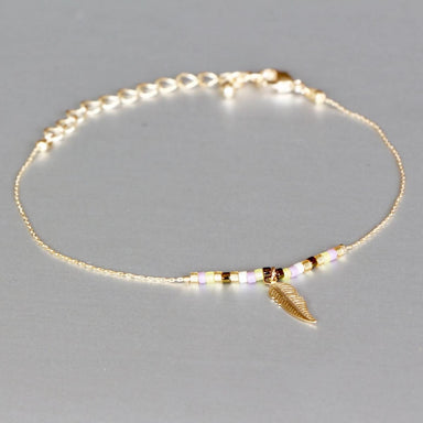 bracelets Delicate Charm Bracelet Gold Minimal Jewelry,Gold Dipped Feather Boho,Wrist Chain Gold& Beads MB3 - by Silver Soul Charms