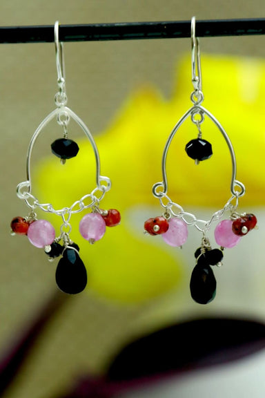 earrings Delightful Silver Black Spinel Earrings,Lavender and Pink Quartz beads,Handmade Jewelry,Christmas Gift - by Bona Dea