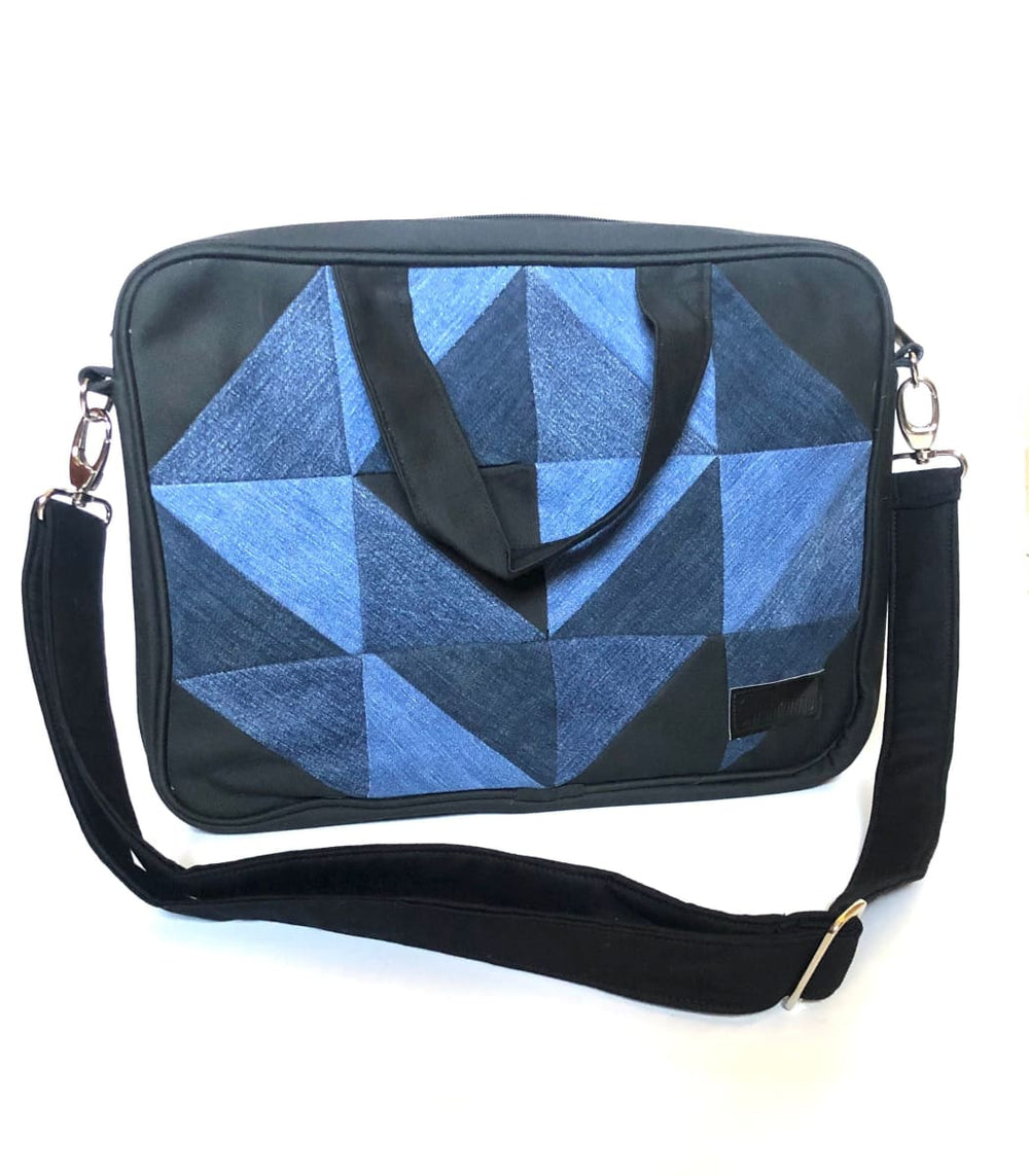 Denim Laptop Bag - Triangular Patchwork - By Rimagined