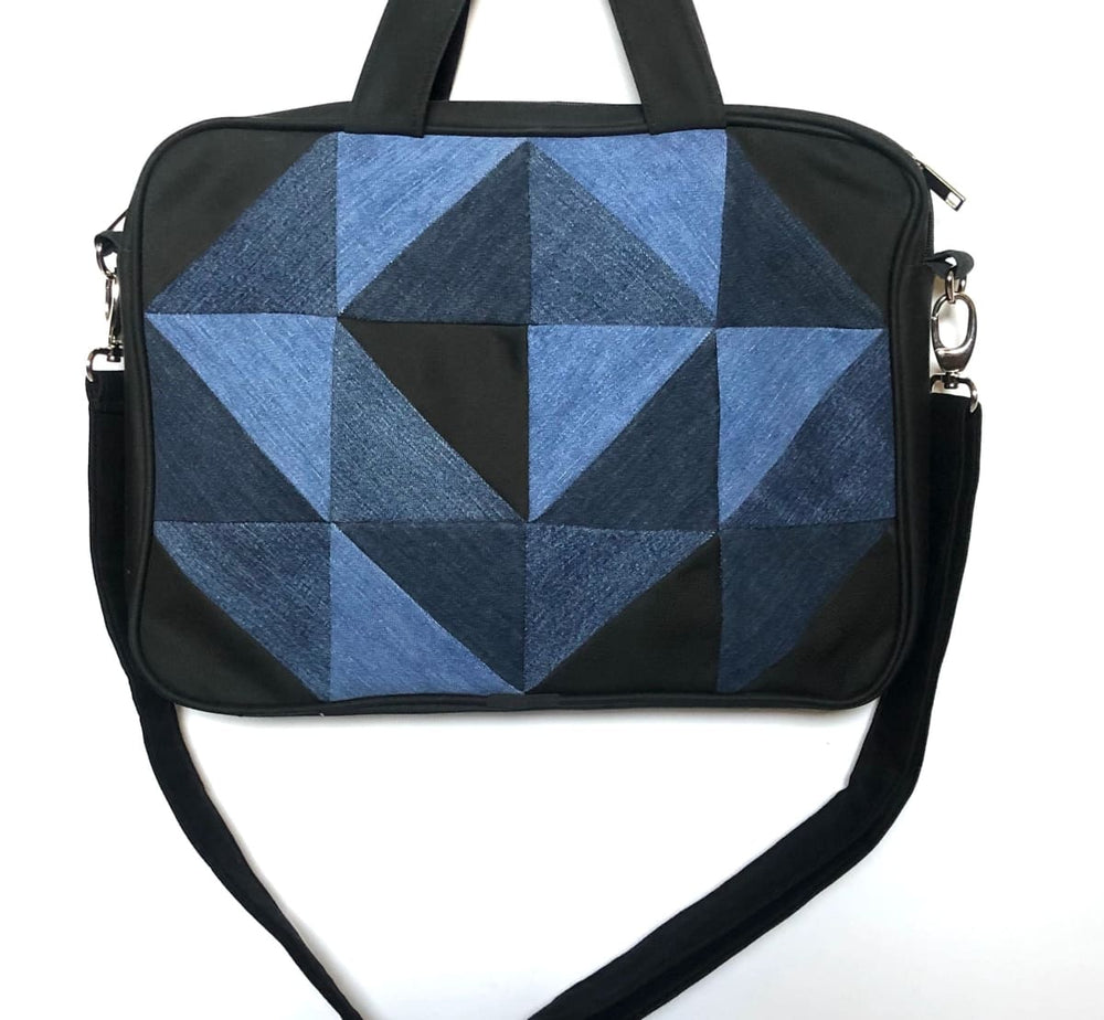 Denim Laptop Bag - Triangular Patchwork - By Rimagined