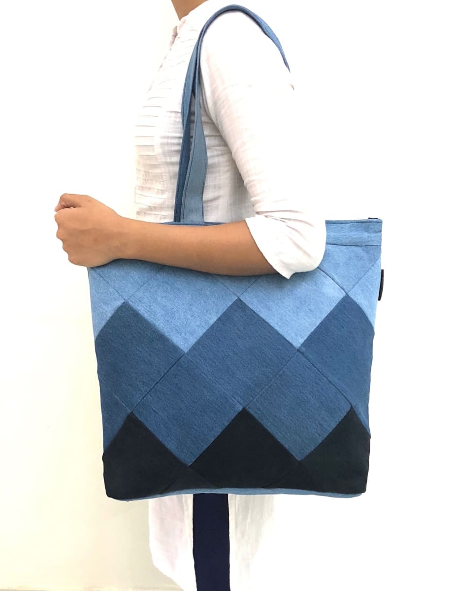 Denim Square Patchwork Tote - By Rimagined