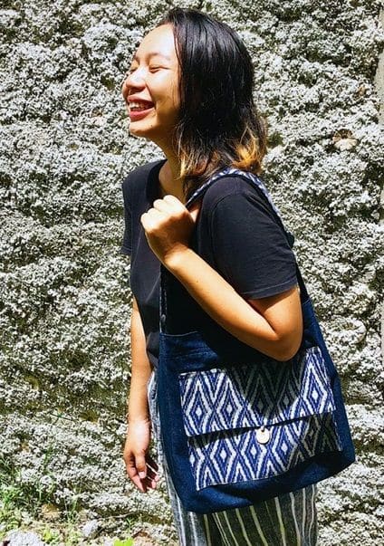Denim Tote Bag With Blue Ikat Print - By Warm Heart Worldwide
