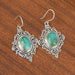 Earrings Designer Tibetan Turquoise Earrings- - Solid 925 Sterling Silver - Oval Cab Cabochons Dangle