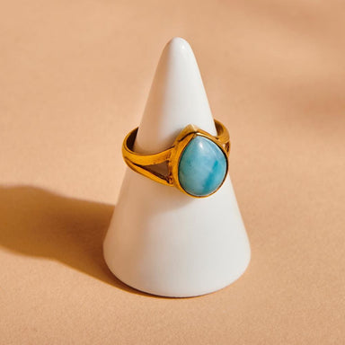 Rings Dominican Larimar 925 Sterling Silver 18K Yellow Gold Rose Filled Ring Handmade in India Gift Jewelry Gemstone ring - by Subham Jewels