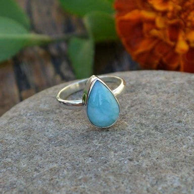 rings Dominican Larimar Gemstone Ring Bezel Setting Statement 925 Sterling Silver Jewelry Nickel Free - by NativeFineJewelry