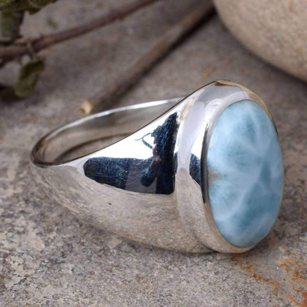 Rings AAA Dominican larimar gemstone ring birthstone 925 sterling silver mens pear shape fathers day gift jewelry
