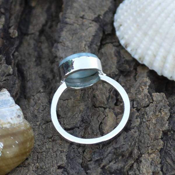 Rings Dominican Larimar Gemstone Ring- Handmade Artisan 925 Sterling Silver Valentine Gift Round