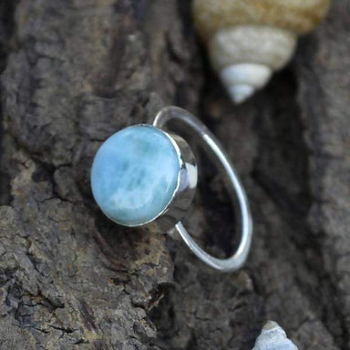 Rings Dominican Larimar Gemstone Ring- Handmade Artisan 925 Sterling Silver Valentine Gift Round