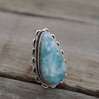 Ring Dominican Larimar ring silver larimar sky blue gemstone boho anniversary gift Promise Statement - by GIRIVAR CREATIONS
