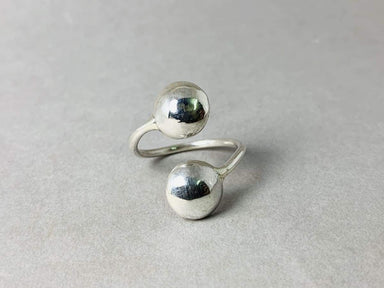 Rings Double Ball Ring Two Balls Adjustable Open 925 Sterling Silver Handmade Jewelry Woman