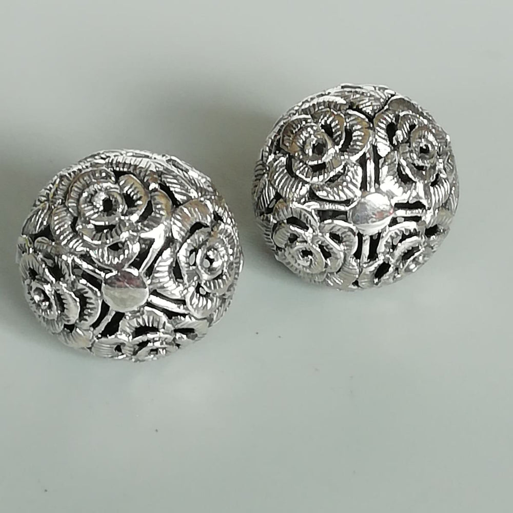 Double Sided Sterling Silver Ball Studs | Flower front back Earrings | Chunky Statement | Filigree Silver Jewelry | E912 - by 