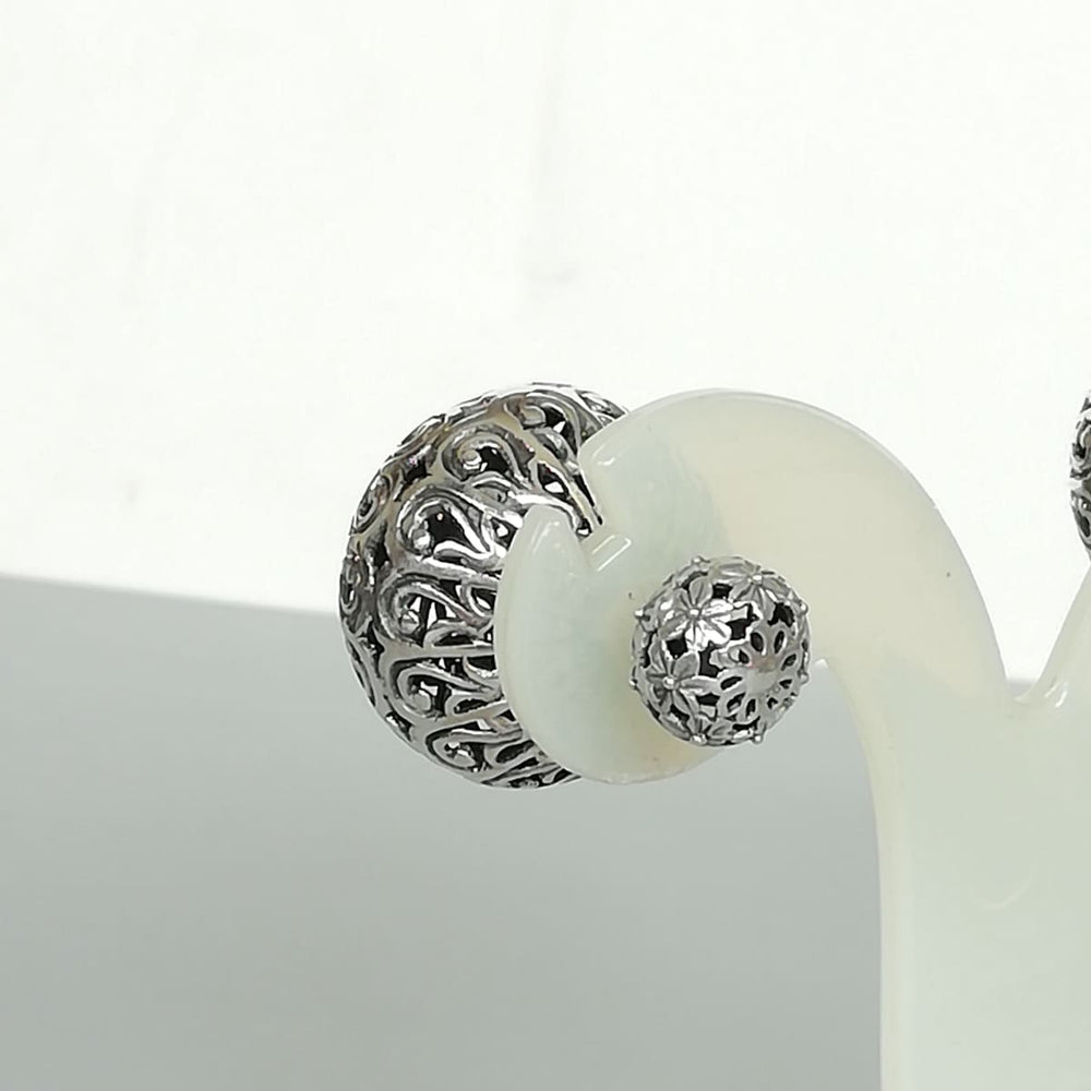 Double sided sterling silver ball studs | Indian front back earrings | Chunky statement | Filigree Silver jewelry | E913 - by 