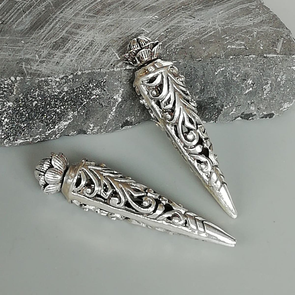 Double sided sterling silver karen tribe earrings | Filigree cone studs | Lotus | Ethnic jewelry | E1009 - by OneYellowButterfly