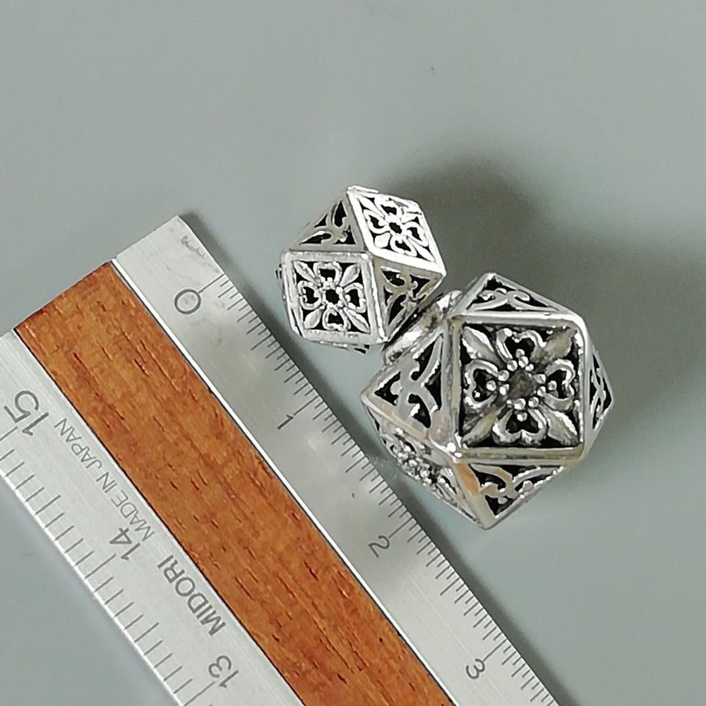 Double Sided Sterling Silver Karen Tribe Earrings | Filigree Cube Studs | Ethnic Jewelry | E1112 - by Oneyellowbutterfly