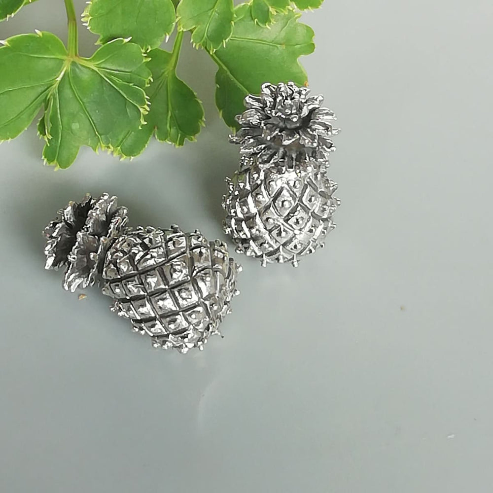 Double Sided Sterling Silver Pineapple Earrings | Chunky Ear Studs | Ethnic Jewelry | E1113 - by Oneyellowbutterfly