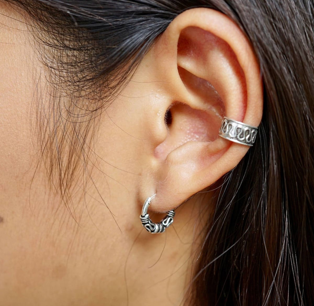 Earrings Ear Hoops 14mm Bali Oxidized Silver Hoop Ethnic Minimal Jewelry Casual Gypsy Style Gift Ideas (E41) - by OneYellowButterfly