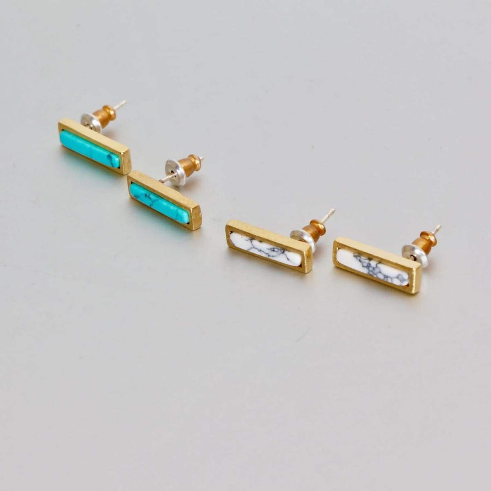 Earrings Earring Sets,Howlite And Turquoise Bar Stone Earrings,Gold Dipped Gift Jewellery Geometric Jewelry Minimalist (ESET1)