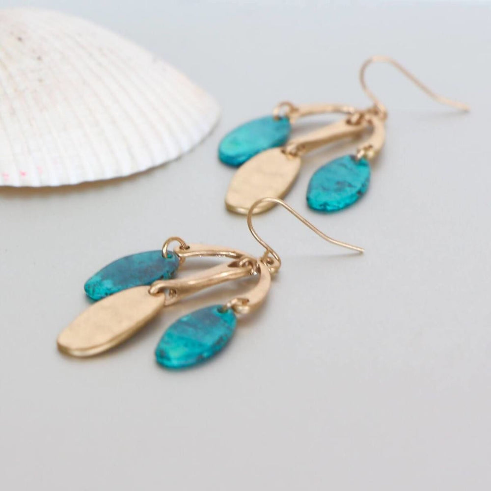 earrings Egyptian Turquoise Earrings Gold Dangling Ear Hoops Gifts For Her Bohemian Jewelry Minimalist (SE20) - by Silver Soul Charms