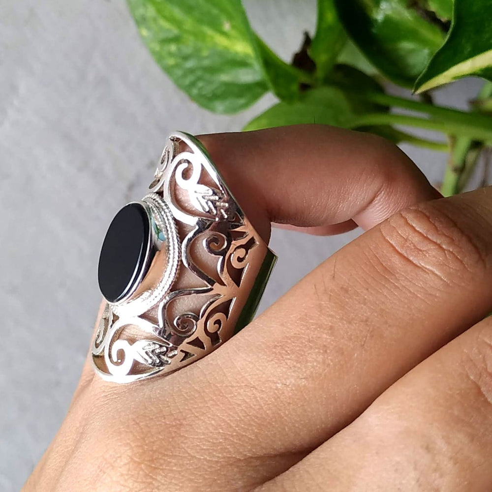 rings Elegant Black Onyx Cocktail 925 Sterling Silver Ring Majestic Combination Gift for her - by InishaCreation