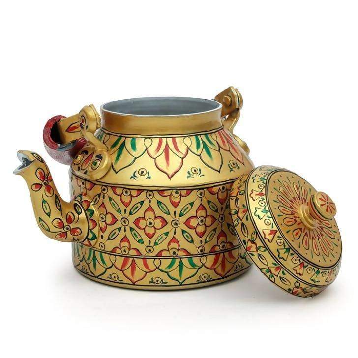 Painted Teapots Elegant Golden Hand Tea Pot in Aluminium