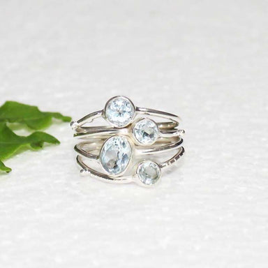 Rings Elegant Natural Blue Topaz Gemstone Silver Ring