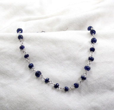 Elegant Sapphire Beads 18+2 Necklace Valentine’s Gift Solid 925 Sterling Silver Jewelry Christmas for Mom - by Maya Studio