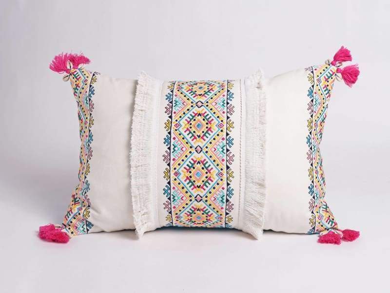 Embroidered pillow cover multicoloured handmade bohemian Peruvian 14X21 inches - Pillows & Cushions