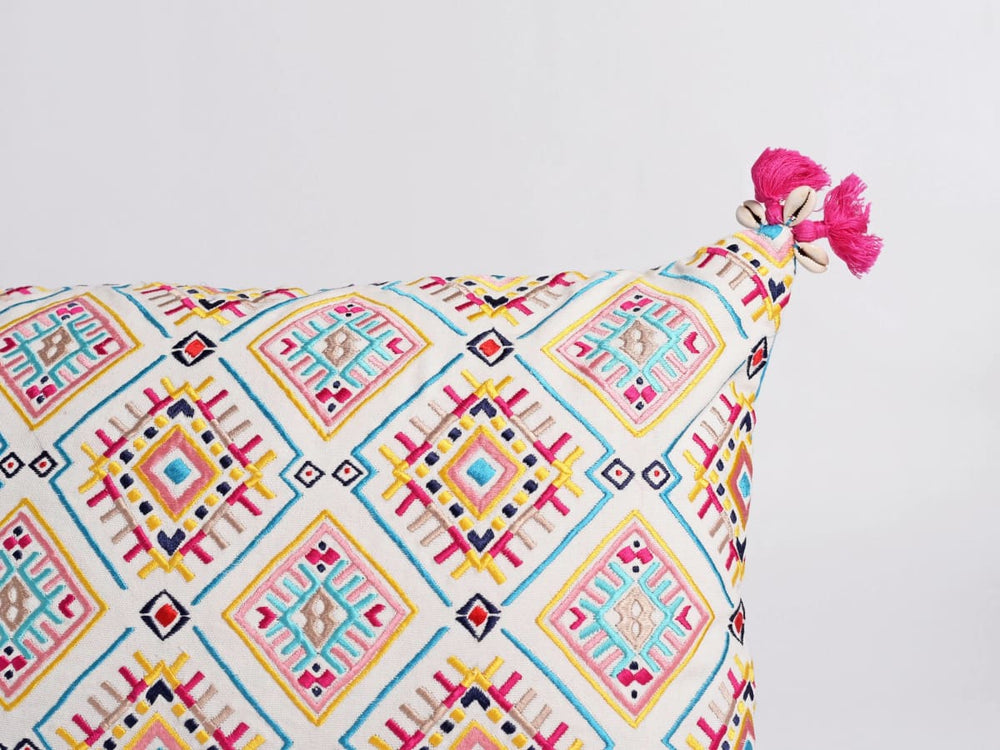 Embroidered Pillow Cover Multicoloured Handmade Bohemian Peruvian 14x21 Inches - By Vliving