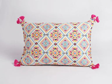 Embroidered Pillow Cover Multicoloured Handmade Bohemian Peruvian 14x21 Inches - By Vliving