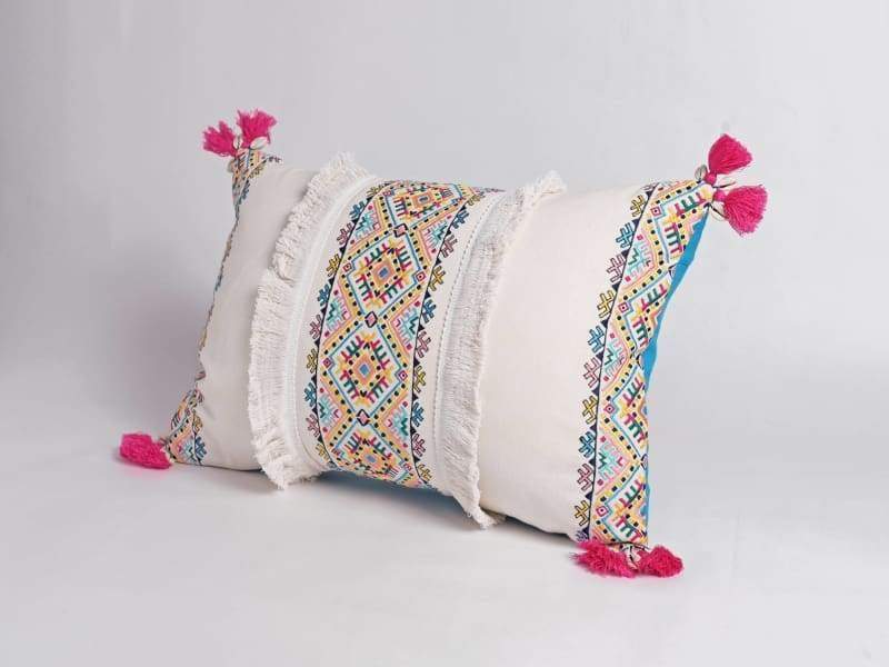 Embroidered pillow cover multicoloured handmade bohemian Peruvian 14X21 inches - Pillows & Cushions