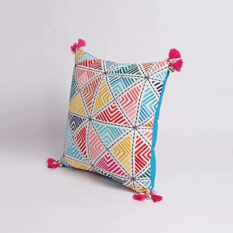Embroidered pillow cover multicoloured handmade bohemian Peruvian 16X16 inches - Pillows & Cushions