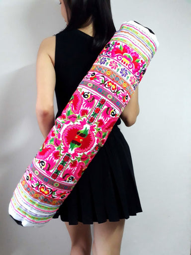 yoga bags Embroidered Yoga Mat Carrier Bolster Bag - by lannathaicreations