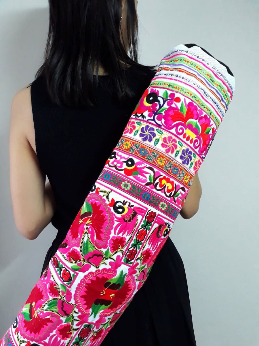 yoga bags Embroidered Yoga Mat Carrier Bolster Bag - by lannathaicreations