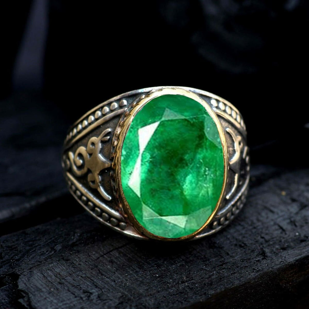rings Raw Emerald 925 Silver Ring,Green Corundum,Anniversary,Birthstone,Gift for Her - by InishaCreation