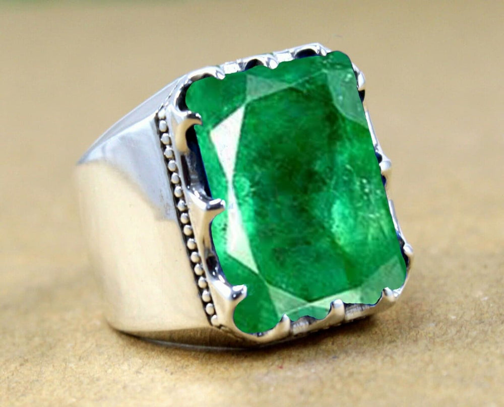 Two Stone Cabochon Lab Emerald and Moonstone Ring | LUO